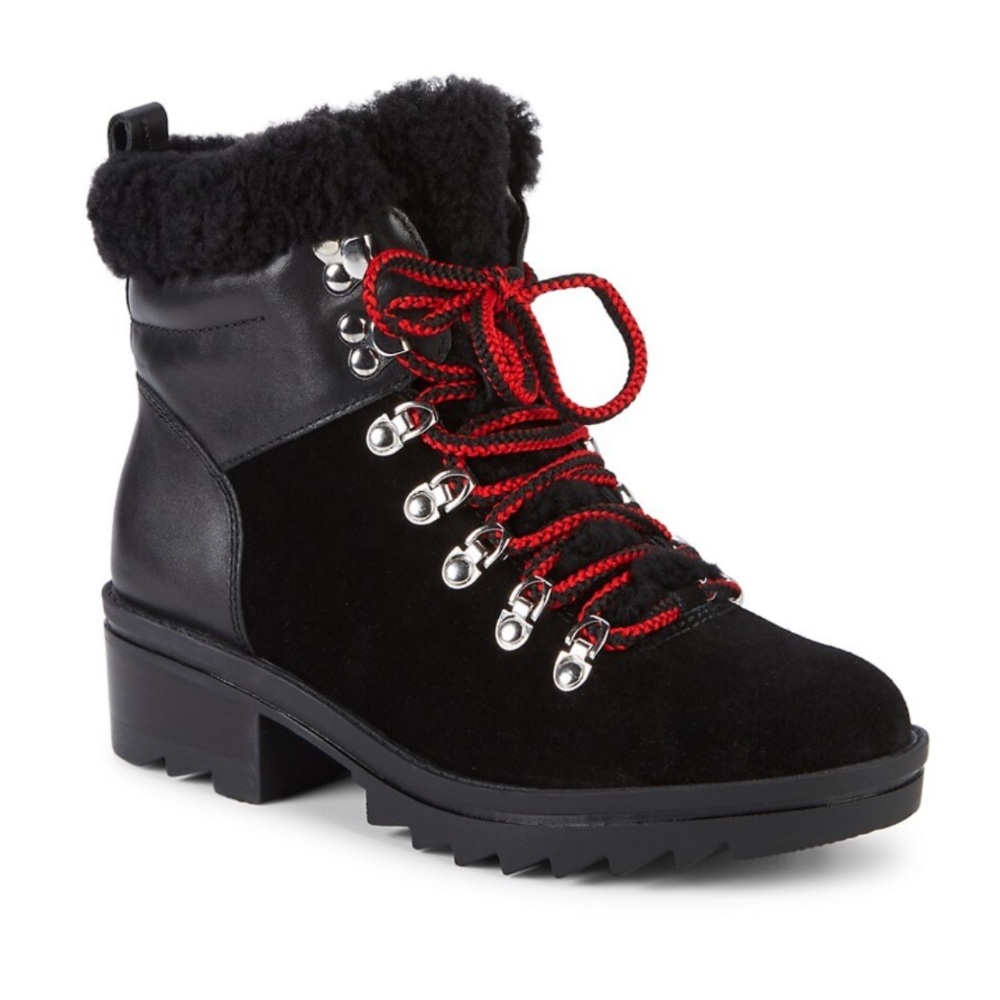 MARC FISHER**NIB**Leather/Suede Shearling Trim Combat Boots**US 6,6.5 $249